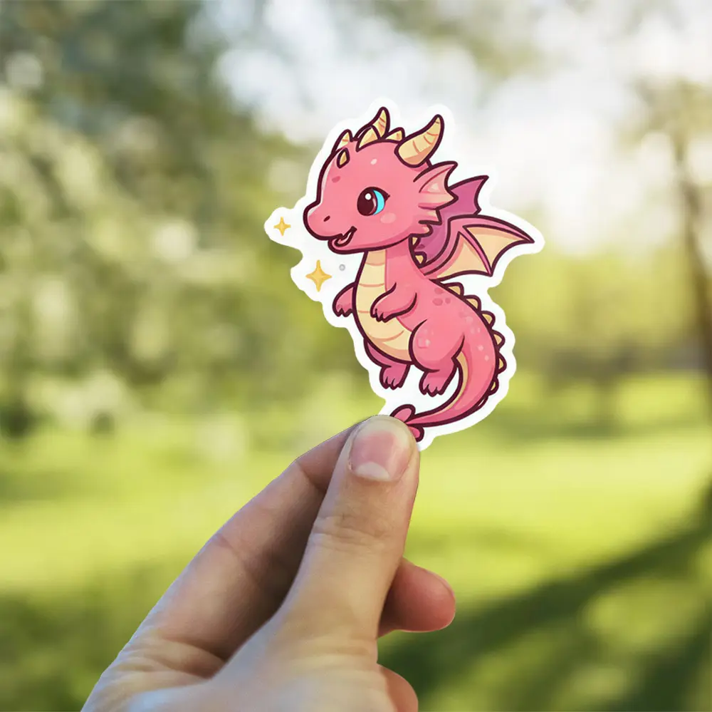 Pink Kawaii Dragon Vinyl Sticker #3