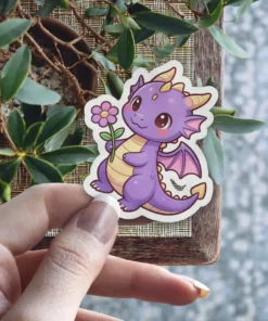 Purple Kawaii Dragon Vinyl Sticker #1