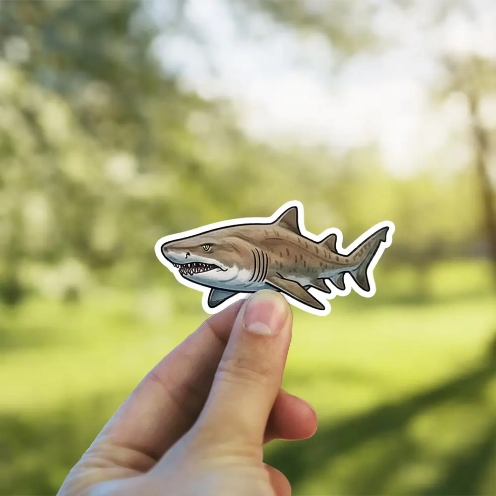 Realistic shark waterproof vinyl sticker, UV resistant decal with sharp teeth.