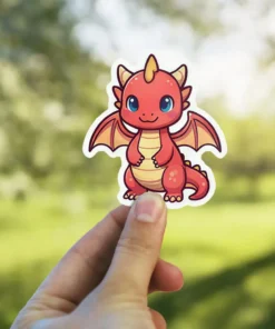 Red Orange Kawaii Dragon Vinyl Sticker #1
