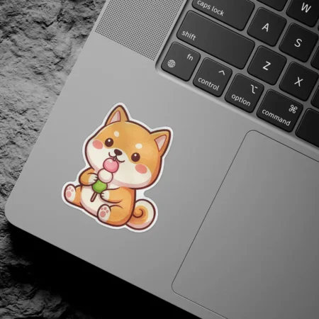 Detailed Shiba Inu Dog With Ice Cream Vinyl Sticker – long-lasting scratch resistant and UV resistant vinyl sticker