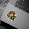 A whimsical chibi elf adventurer winks and poses with a confident expression, asking 'Am I cool yet?!' vinyl sticker.