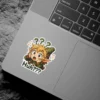 A cute cartoon sticker shows a confused blonde elf-like character in a green tunic with open mouth, hands near face, and 'Huh???' text.