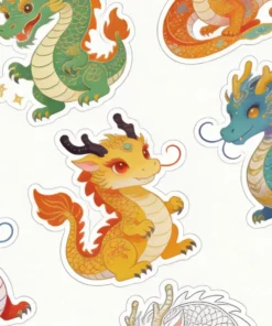 A collection of adorable baby dragons in various colors like green, yellow, and blue, depicted in a cute, cartoon style.