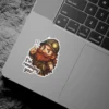 A charming cartoon dwarf miner with a brown beard and helmet, holding a pickaxe and pointing upwards with a thought bubble 