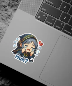 A sad anime girl wearing a dark hooded robe cries with tears and a broken heart nearby, with the word "Huh?" in bubble text.