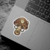 A steampunk-inspired mushroom character sticker with clockwork gears and a smiling face.